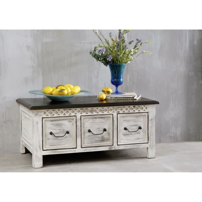 Table basse 100x60cm - Bois massif de manguier ciré (Blanc antique) - Style Campagne Chic - CASTLE ANTIK #231 Table basse 100x60cm - Bois massif de manguier ciré (Blanc antique) - Style Campagne Chic - CASTLE ANTIK #231