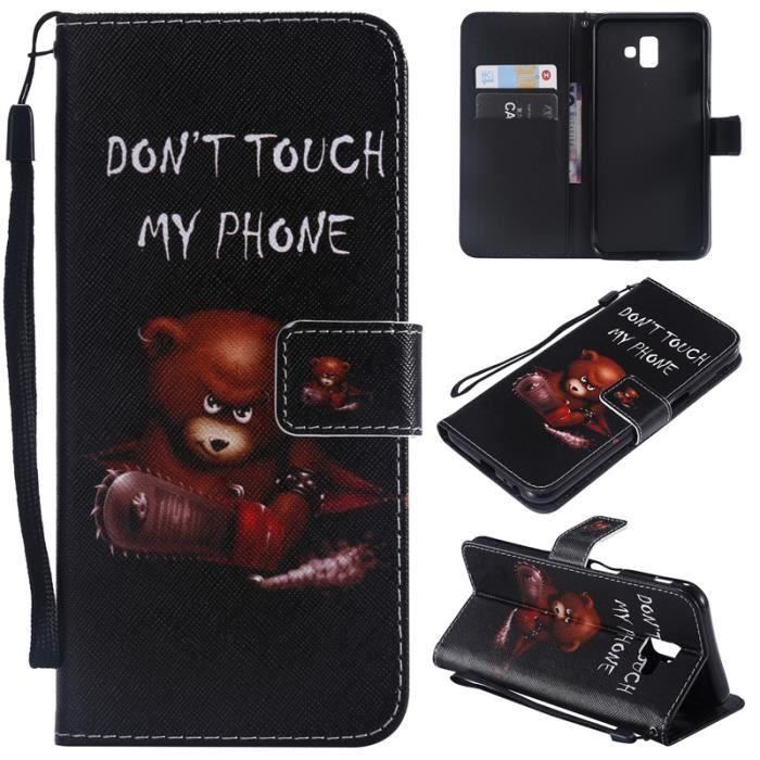 Housse Telephone Etui Samsung Galaxy J6 Plus J6 6.0 Housse Etui en Cuir PU avec Portefeuille de Cartes Ours Cdiscount Telephonie