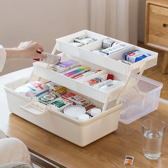 Boîte de rangement portable Boîte à pharmacie pratique pour usage domestique Boîte de premiers secours en plastique 