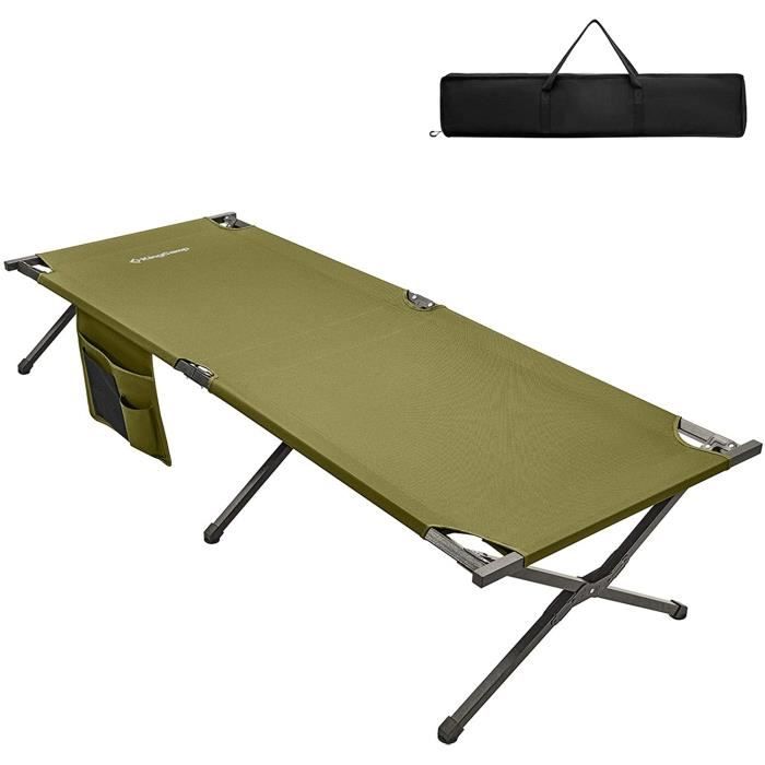 Lit De Camp Pliable KingCamp - Charge 120 Kg, Tube épaissi 205x75x46 Cm - Noir/Beige/Vert