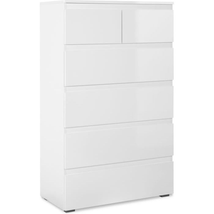 Commode CAPETOWN 6 Tiroirs - Décor blanc brillant - L80 x P40 x H1315cm