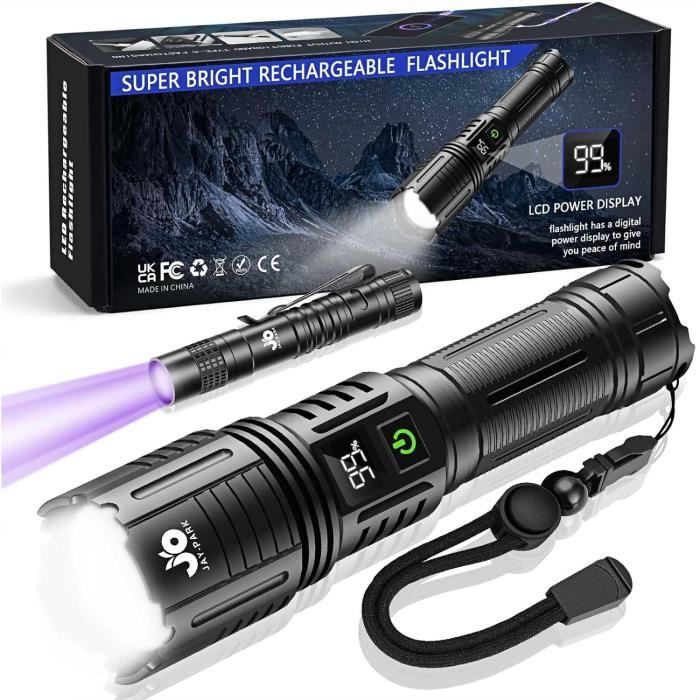 WOWNIGHT Lampe Torche Led Ultra Puissante, 500000 Lumen Lampe De Poche, Lampe Torche Rechargeable USB, Lampe De Poche led Ultra Puissante, IPX6 Étanche Lampe Tactique Torches pour Camping Randonnée
