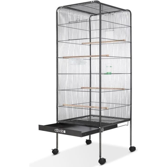Meilleurs prix pour Cadoca volière XL 146x54x54cm tiroir à sable Intérieur Extérieur Cage à oiseaux Volière avec accessoires Roulettes