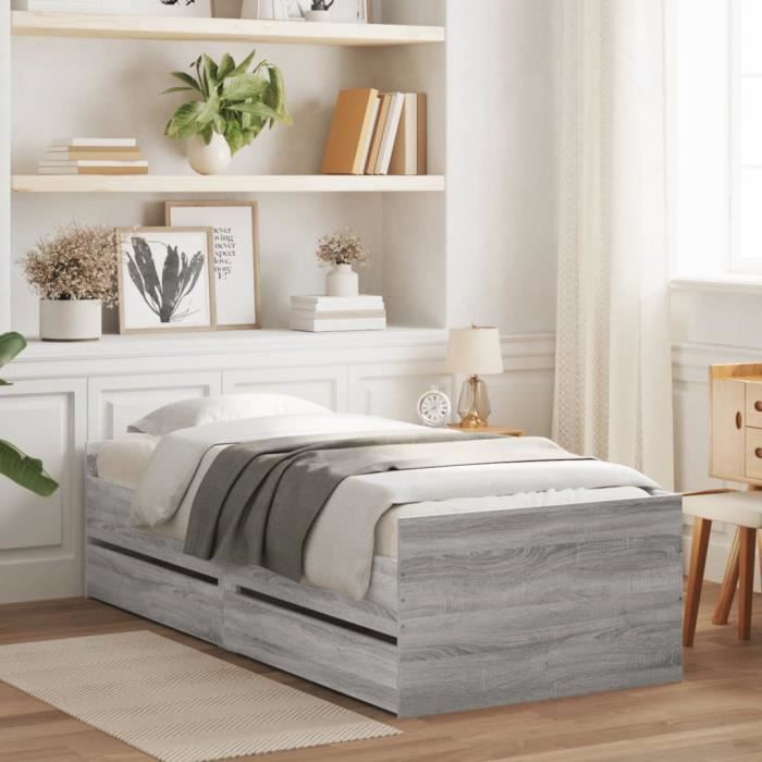 AOGLLATI Lit 2 Personnes 140x200cm avec LED et Multiprise, Cadre de Lit 140x200 avec Sommier à Latte et Tête de Lit Rembourrée Lin Gris(140 x 200 cm