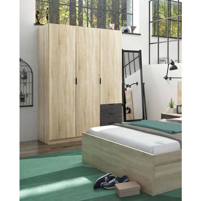 Dmora - Armoire Allentown 3 portes 121 x 52 x 180 cm chêne oxyde Panneau effet bois