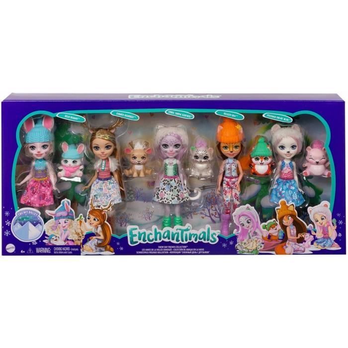 Enchantimals La Vallée Enneigée Coffret 5 mini-poupées Pristina GXB20 Rainey jouet enfant Bevy Felicity Sybill et leurs figurines animales 