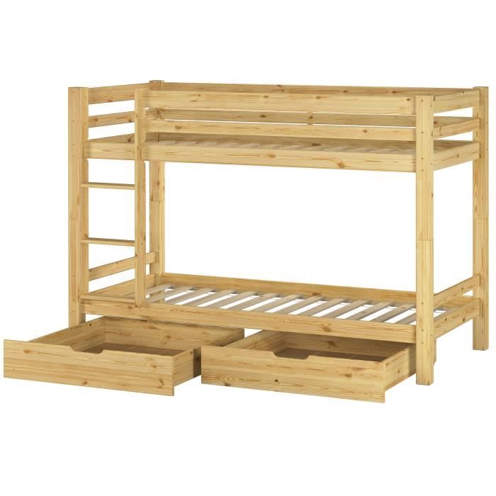 Lit superposé enfant pin massif naturel 90x200 y compris sommiers 2 tiroirs 60.09-09MS2 Lit superposé enfant pin massif naturel 90x200 y compris sommiers 2 tiroirs 60.09-09MS2