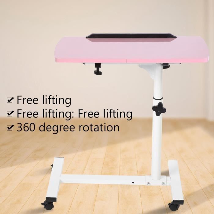 Table De Lit Réglable Sur Roulettes - Bureau Mobile Pour Ordinateur Portable - Hauteur Et Angle Ajustables - Blanc