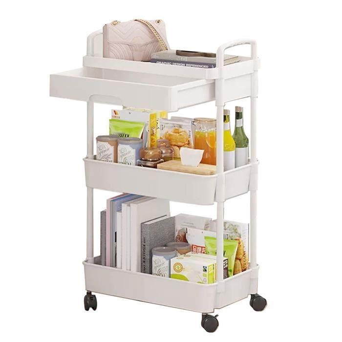Chariot De Rangement 3 Niveaux Sur Roulettes - Organisateur Mobile Multifonction Pour Maison, Bureau - 4