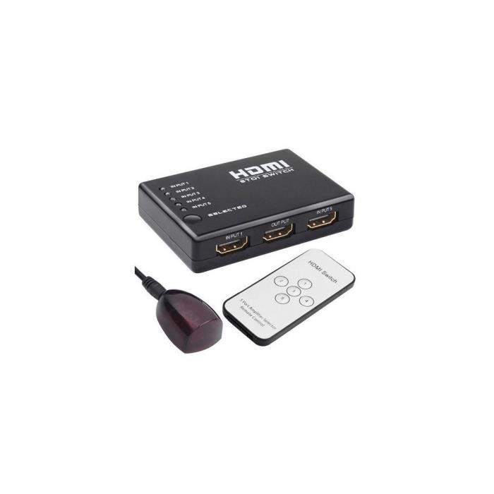 Commutateur HDMI - GENERIC - 5x Entrée 1x Sortie - Résolution 1080p - Télécommande incluse - Plastique blanc
