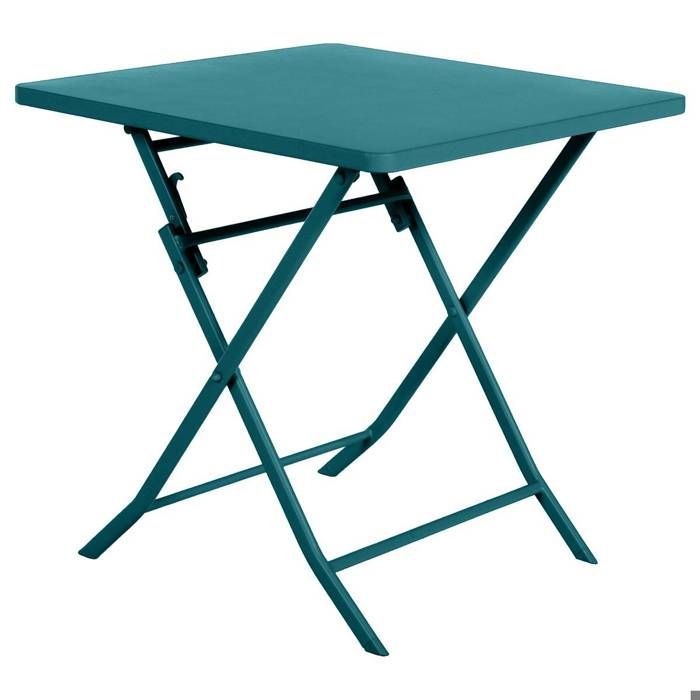 Table de jardin pliante carrée Greensboro bleu canard 2 places en acier traité époxy - Hespéride