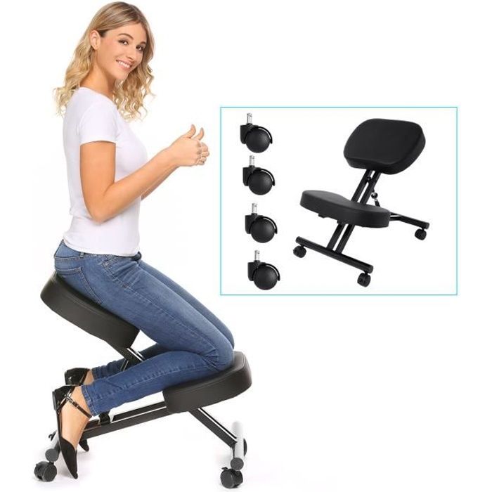 Chaise ergonomique à genoux, Tabouret réglable pour la maison et le bureau,  Siège réglable - Sans dossier - 21- 28 hauteur, Noir - Cdiscount Maison