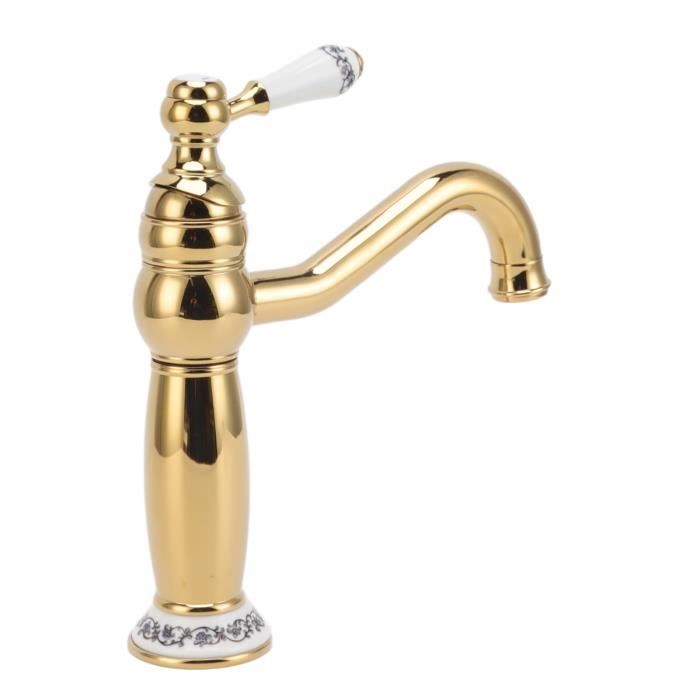 ROBINET LAVABO RÉTRO EN LAITON - Bec Haut Pivotant 360°, Finition Antique, Cartouche Céramique - Pour Salle De Bain