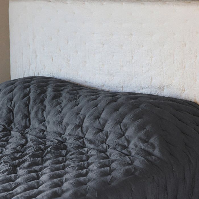 Couvre-lit 240x260 cm CELESTE velours piquage points brodés noir caviar