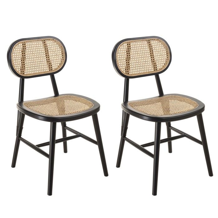 MACABANE PIERRE - Lot de 2 chaises bois noir assise et dossier en cannage