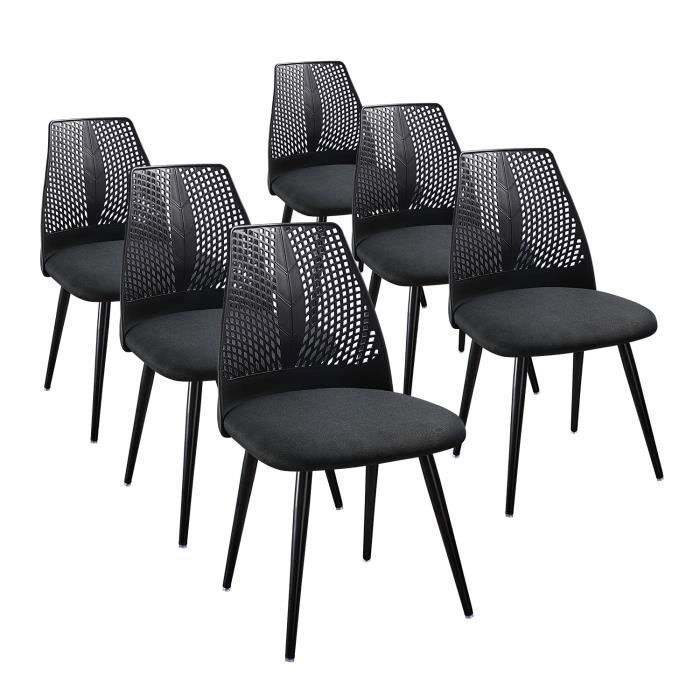 Chaises salle a manger lot de 6 Charge Max. 150 kg Scandinaves Assise Rembourrée et Pieds Métalliques Chaise Cuisine