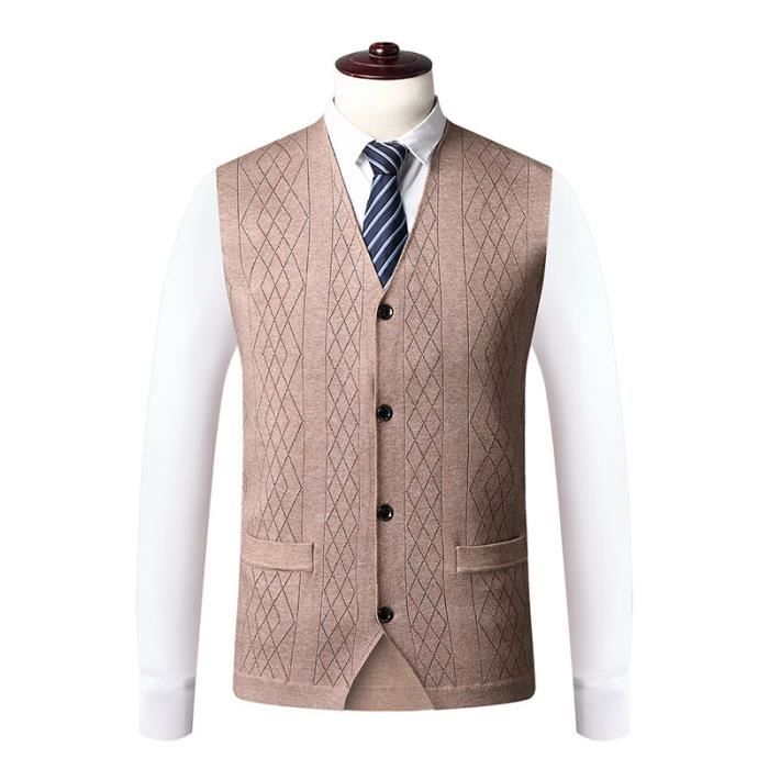 Gilet Tricoté Sans Manches Pour Homme - Col En V, Gris - En Mélange Coton - Taille Ajustée - Neuf Avec étiquettes