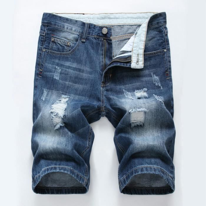 Short En Jean Déchiré Pour Homme - Style Baggy Vintage, Coupe Droite, Stretch, Pour L'été, Streetwear Décontracté