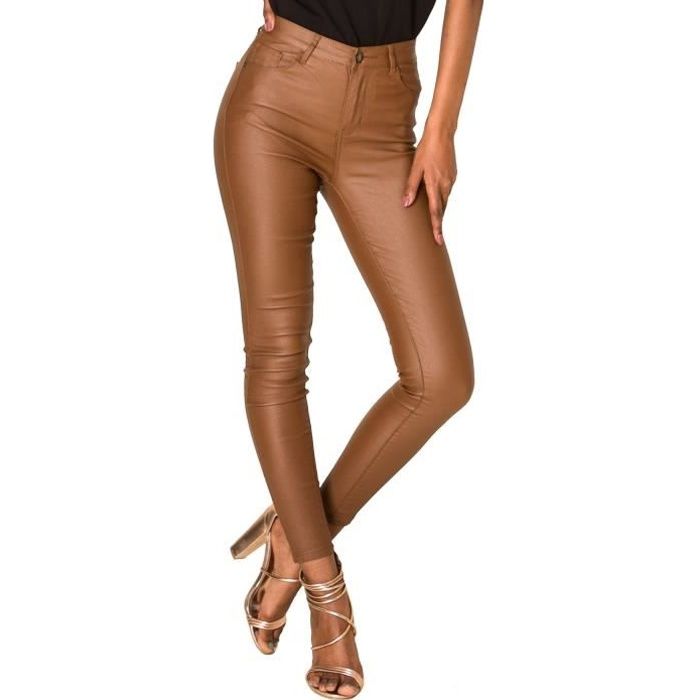 Pantalon cuir femme marron - Achat / Vente pas cher