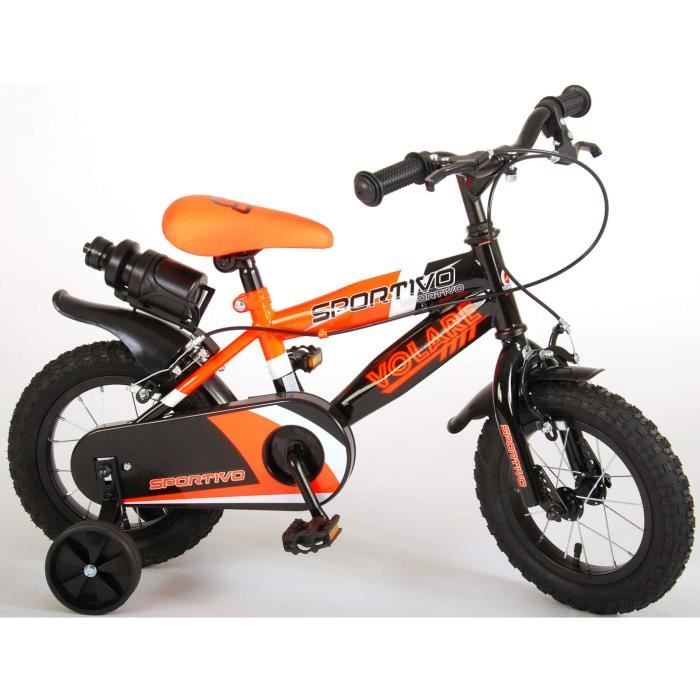 Vélo Enfant Volare Sportivo - Garçon - 12 Pouces - Orange Fluo Noir - Freins à Deux Mains