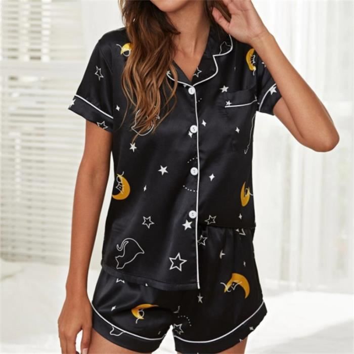 Pyjama Femme KJEHOME Style2 en satin europeen et americain Confortable Noir Noir Cdiscount Pret a Porter