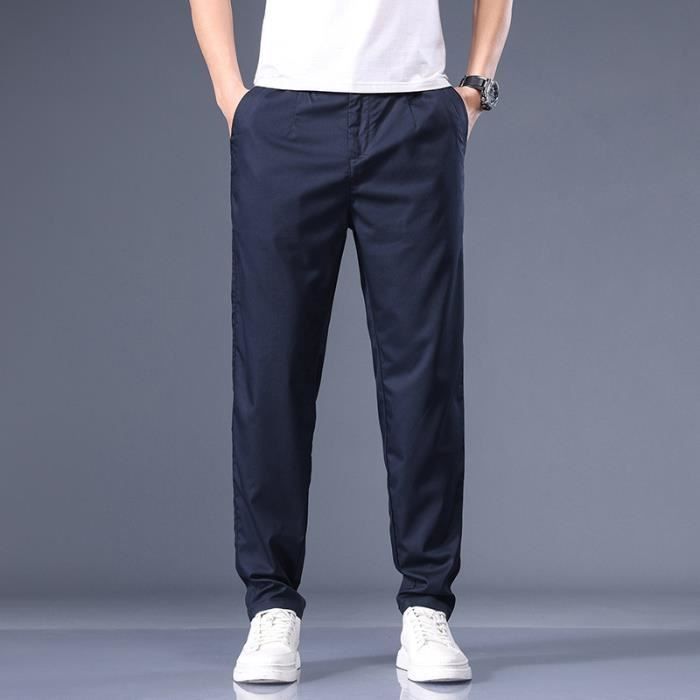 Pantalon Homme Grande Taille Elastiquee Regular Coupe Droite Casual Fermeture zippée - Bleu marine