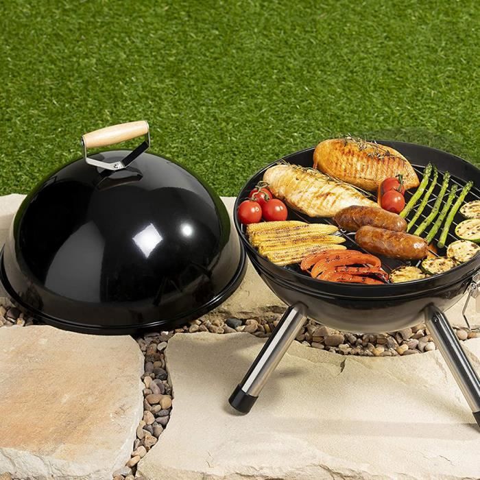 Barbecue à Charbon de bois - QUIIENCLEE - Forme de football - Noir 31 x 31 x 41 cm