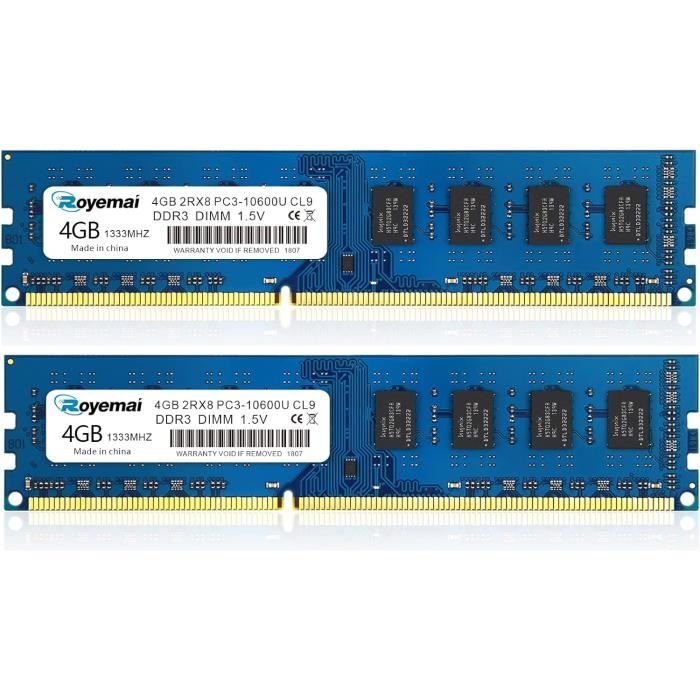 TECMIYO Kit de 8 Go (2 x 4 Go) RAM PC3-10600 DDR3 1333