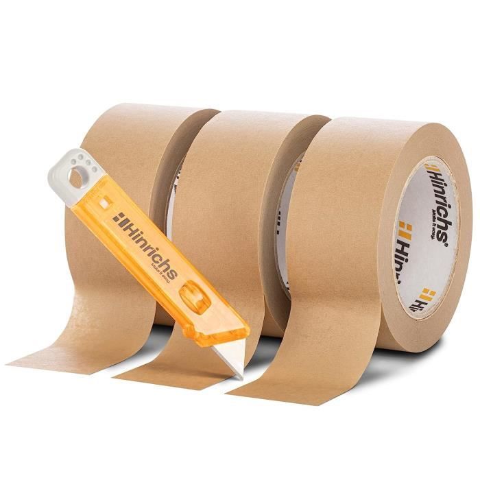 Hinrichs 3x Ruban Adhésif Kraft Papier 50mm - 3 Rouleau Adhesif Carton de  50m de Ruban Adhesif Kraft - Cutter gratuit - Ruban Ad13 - Cdiscount  Beaux-Arts et Loisirs créatifs