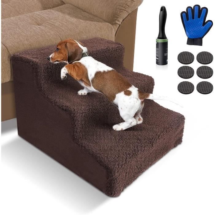 Escalier 3 Marches Pour Petit Chien/chiot - Rampe Lavable Avec Housse Amovible, Pour Canapé Ou Lit