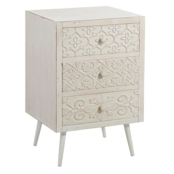 Table De Chevet 3 Tiroirs Bois Creme Sisteron L 40 X L 35 X H