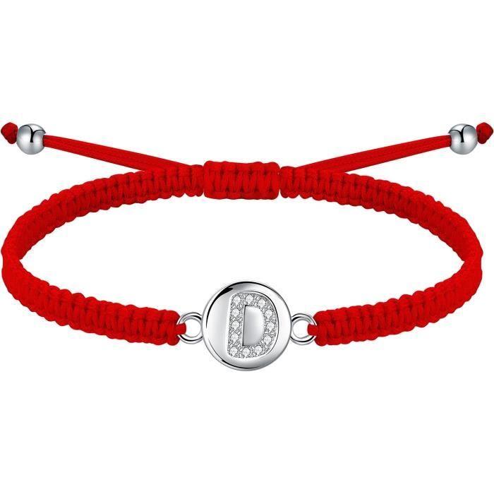 Bracelet Porte-Bonheur En Argent 925 Avec Lettre Initiale | Fait Main, Taille Réglable 16-24cm | Cadeau Personnalisé Pour Femme Ou Fille