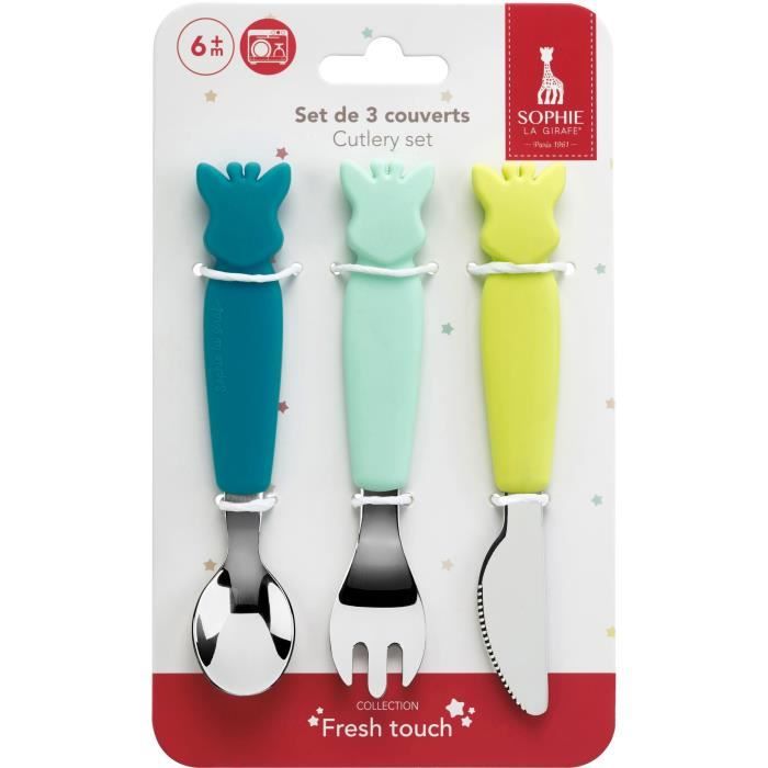 Set de 3 couverts inox et silicone : Sophie la girafe Azur Coloris Unique