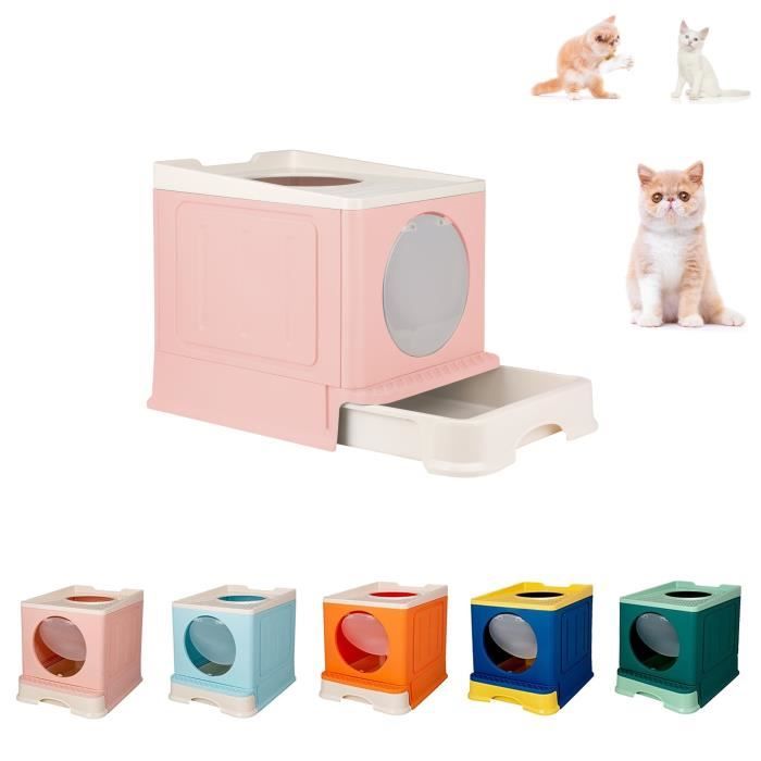 Comparer les prix de Willonin® Bac à litière pour chat, Maison de WC toilette pliable, Style semi-fermée avec pelletet iroir, 45x34x39 cm Rose clair
