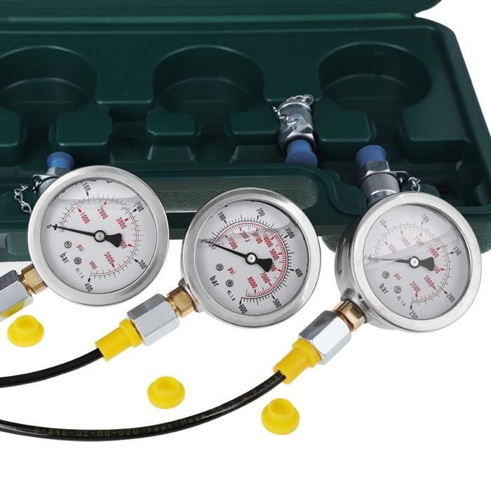 Kit De Test De Pression Hydraulique à L'azote - 3 Manomètres (0-400 Bar) + 7 Raccords - Pour Accumulateurs, Excavatrices - Remplissage Et Test De Pression - 9