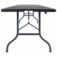 MMCZ® Table de jardin pliable Décor - Table de bistro Meuble de Jardin Noir 180x75x72 cm PEHD Imitation rotin ❤6739-1