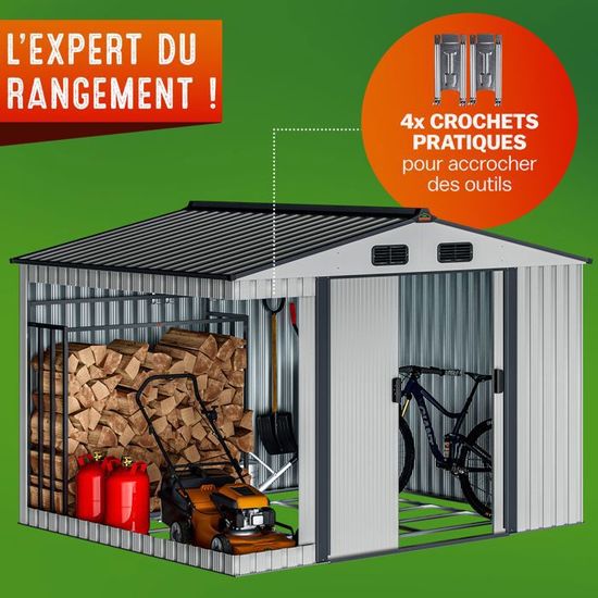 GARDEBRUK Abri De Jardin Métal XXL 5m² - 260x205x180cm - Porte Coulissante Anthracite - Fondation Incluse