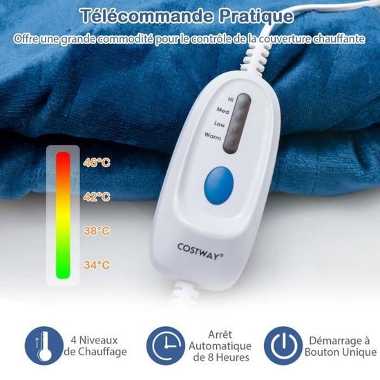Couverture Chauffante Qieryun 130x180 Cm - 10 Niveaux De Chaleur, Arrêt Auto 8h, Housse En Flanelle Lavable