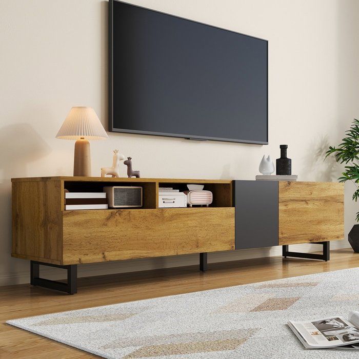 Meuble Color Meuble TV colorblock, design contrasté, 3 portes, 2 compartiments ...