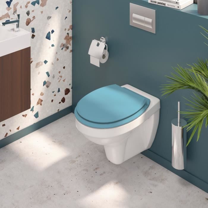 Abattant WC en bois compressA dA clipsable ATLAS turquoise