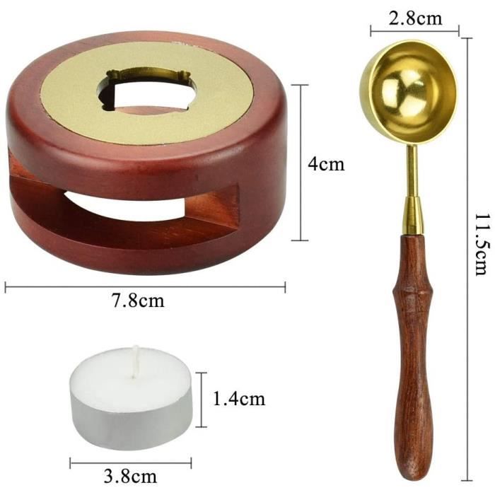 Chauffe-cire à Cacheter Vintage Rouge - En Bois Et Métal, Avec Cuillère, Pour Sceaux De Cire DIY - 10