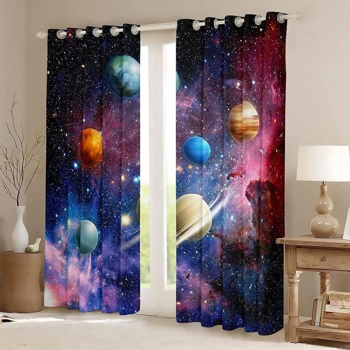 Rideaux Occultants Universum Planet - Motif Voie Lactée, 2 Panneaux (183x160 Cm) - Pour Chambre Enfant Ou Adulte