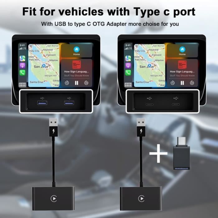 Adaptateur CarPlay sans Fil pour iPhone, Adaptateur CarPlay Wireless  Convertir CarPlay Filaire en sans Fil - Noir - Cdiscount Auto