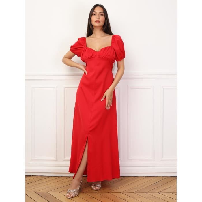 Robe satinee Marque inconnue Manches ballons Rouge Cdiscount Pret a Porter