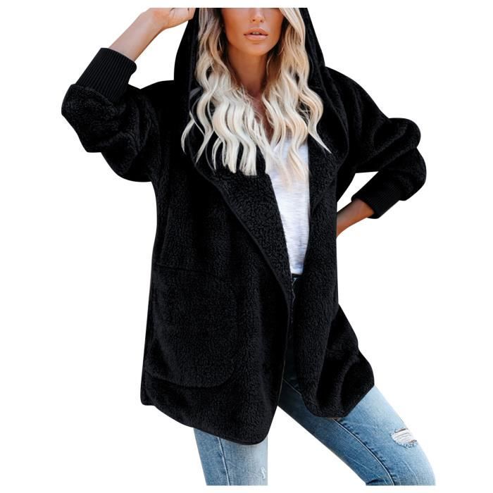 Veste Manteau De Poche à Revers En Peluche Pour Femmes - Couleur Unie Chaude Et Confortable - Idéale Automne Hiver