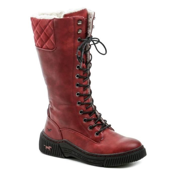Bottes plates rouges MUSTANG 1436603 lacets et zip synthetique doublure fourree Rouge Cdiscount Chaussures