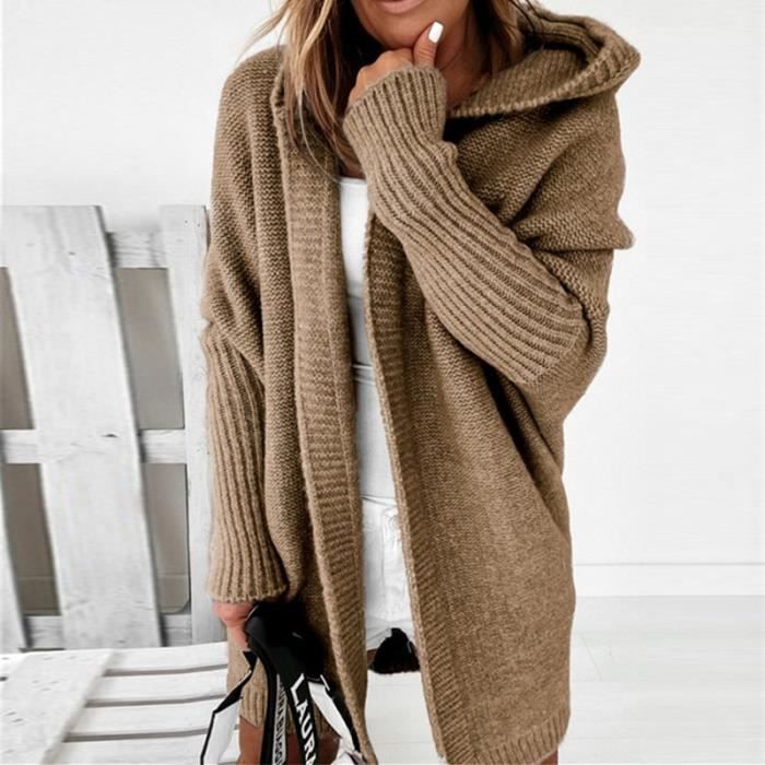 Gilet Cardigan Femme Grey C87745 Tricot tresse Col capuche