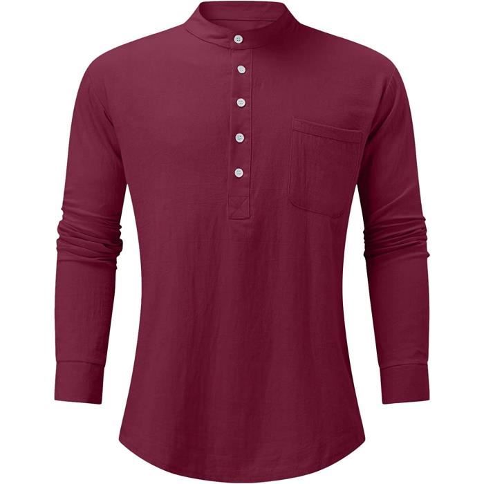Homme Ete Coton Lin Solide Decontractee Plus La Taille Chemise Lache Col Hommes Chemise Manches Longues Chemise Brun Chemise Lie vin Lie de vin Cdiscount Pret a Porter