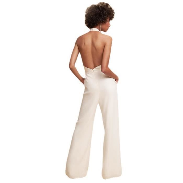 Combinaison Femme Été Élégante – Manches Courtes, épaules Dénudées, Pantalon Large, Couleur Unie - 12