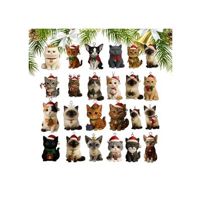 Calendrier de l'Avent pour les amoureux des chats – Décorations acryliques 2D pour 24 jours, ornements de Noël avec chatons | Pour les vacances d'anniversaire, les bureaux maison porte fenêtre arbre